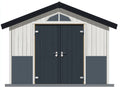 Casetta da giardino - metallo-legno - 245x166x218 cm - bianco-grigio blu-nero - moderno