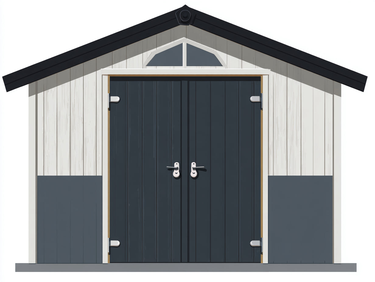 Casetta da giardino - metallo-legno - 245x166x218 cm - bianco-grigio blu-nero - moderno