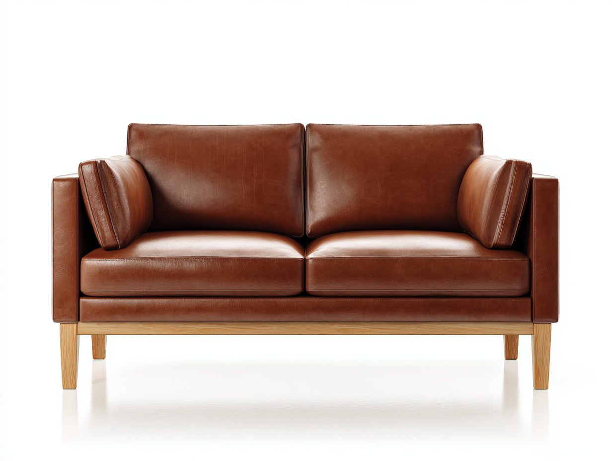 Divano a due posti - similpelle-legno - 168x84x82 cm - marrone - moderno