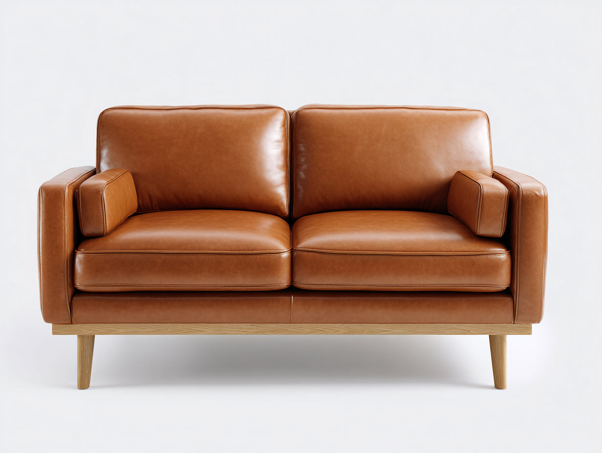 Divano a due posti - similpelle-legno - 174x86x80 cm - marrone cognac - moderno