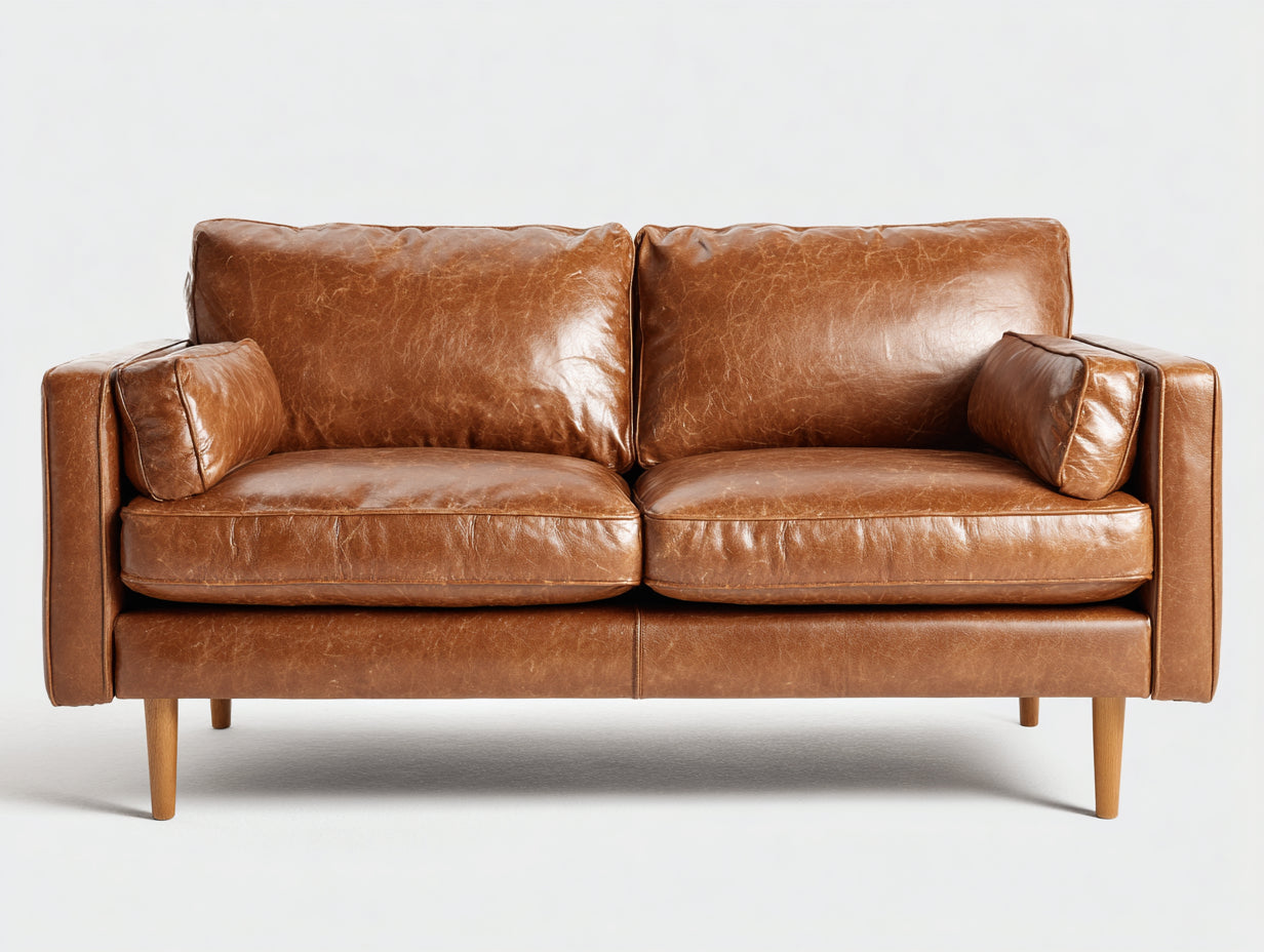 Divano a due posti - similpelle-legno - 177x87x80 cm - marrone cognac - moderno