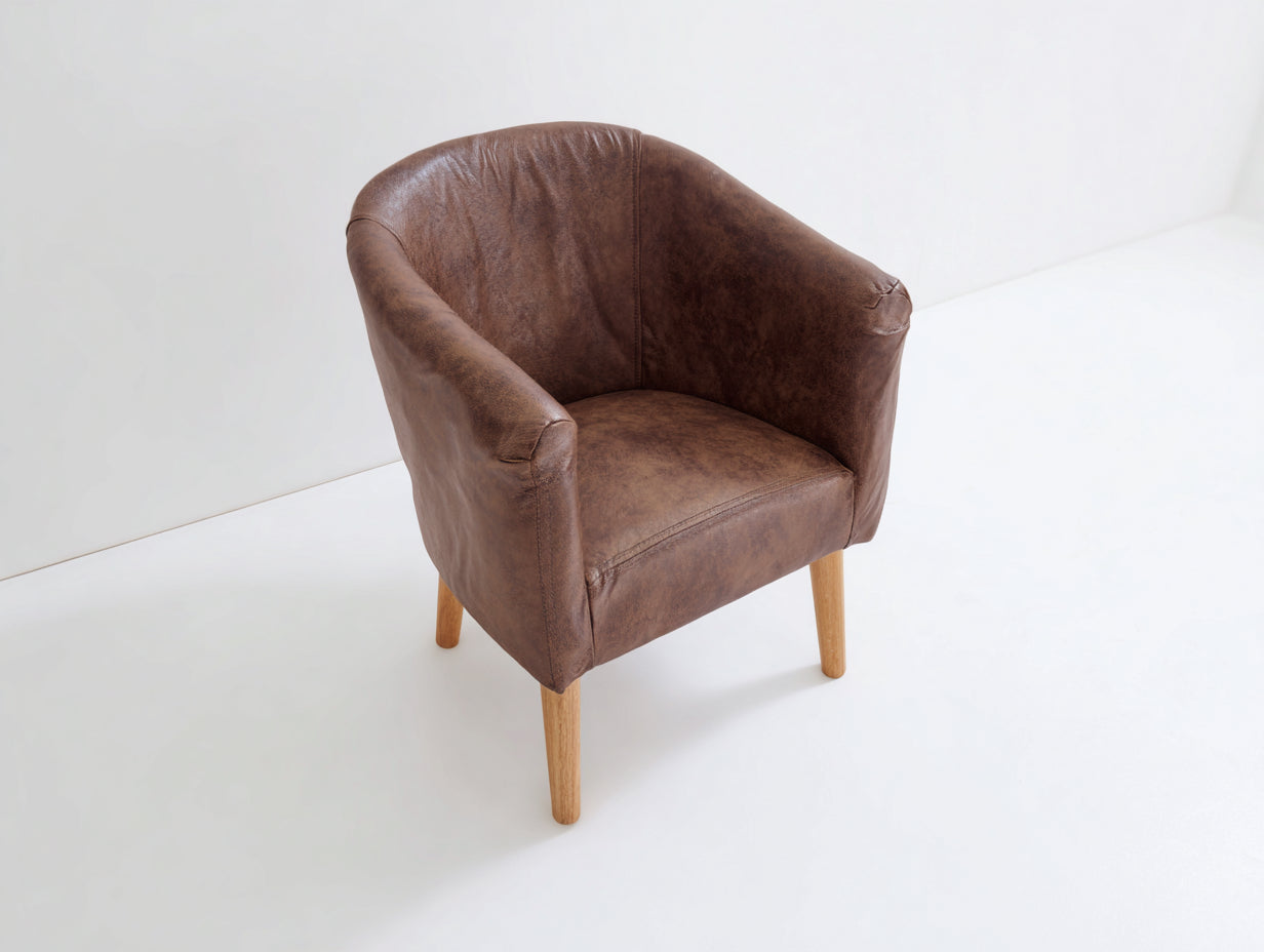 Poltrona-pelle sintetica-legno-72x70x79 cm-marrone moka-design tubolare