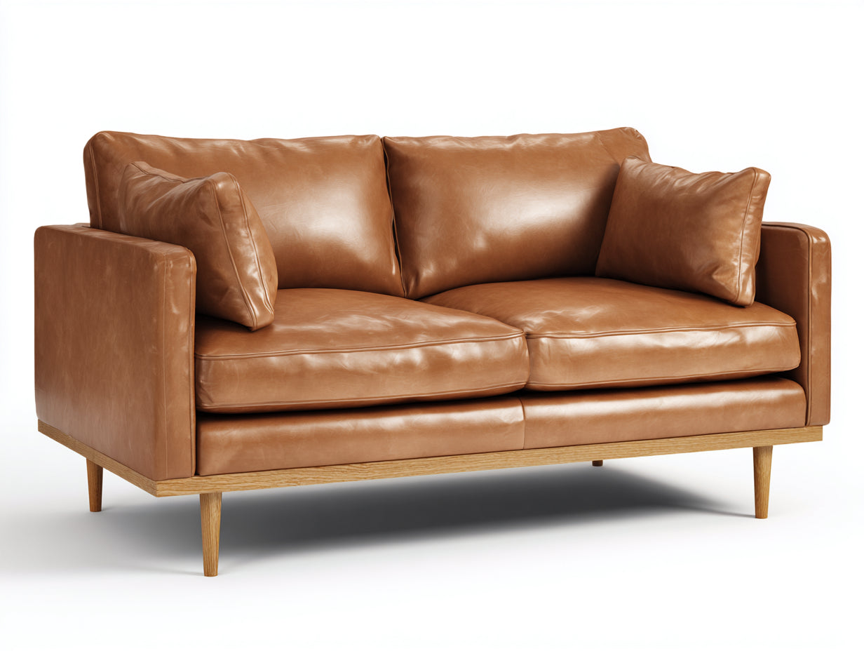 Divano a due posti - similpelle-legno - 175x89x82 cm - marrone cognac - moderno