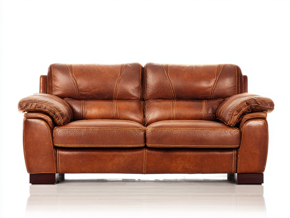 Divano a due posti - similpelle-legno - 172x88x82 cm - marrone cognac - classico