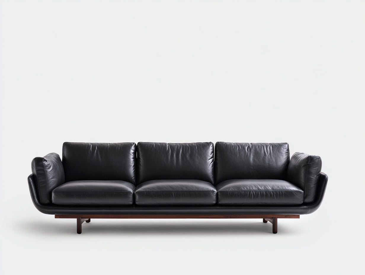 Divani a 3 posti - similpelle-legno - 228x89x75 cm - nero - moderno