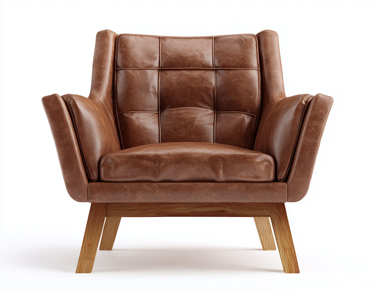 Poltrona-pelle sintetica-legno-92x81x90 cm-marrone cuoio-design retrò