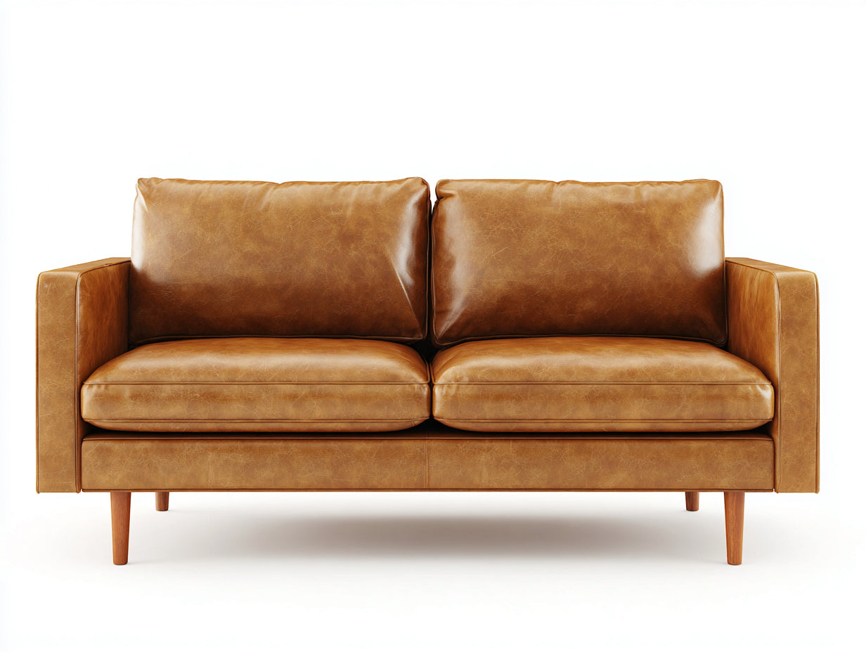 Divano a due posti - similpelle-legno - 176x86x79 cm - marrone cognac - moderno