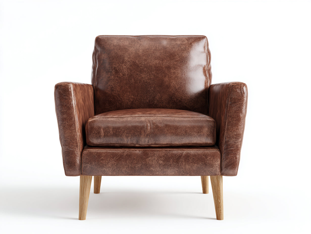 Poltrona-pelle sintetica-legno-84x80x88 cm-marrone scuro-design vintage