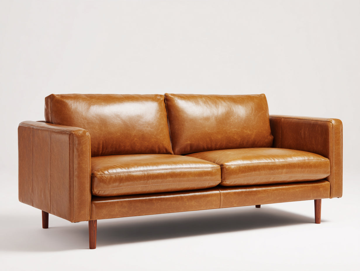 Divano a due posti - similpelle-legno - 180x86x80 cm - marrone cognac - moderno