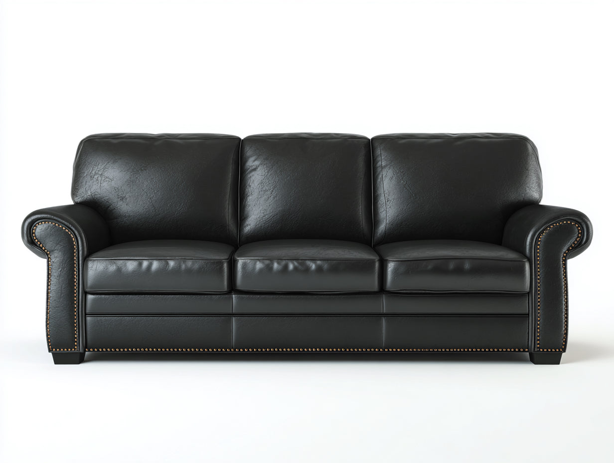 Divani a 3 posti - similpelle-legno-metallo - 225x91x81 cm - nero - classico
