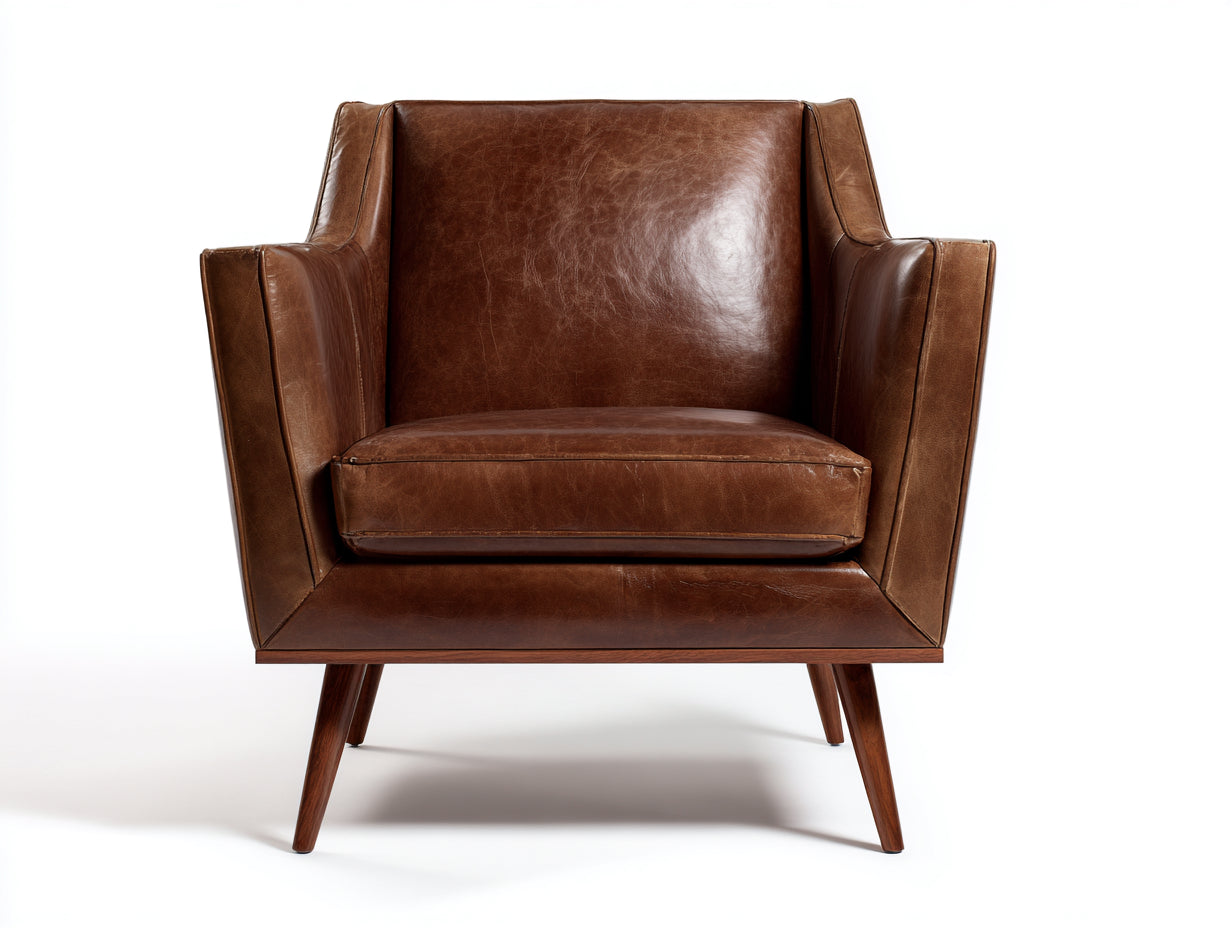 Poltrona-pelle sintetica-legno-85x78x87 cm-marrone castagna-design moderno