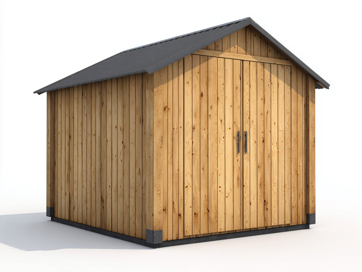 Casetta da giardino - legno-metallo-cemento - 336x248x242 cm - marrone chiaro-grigio scuro-grigio - rustico moderno