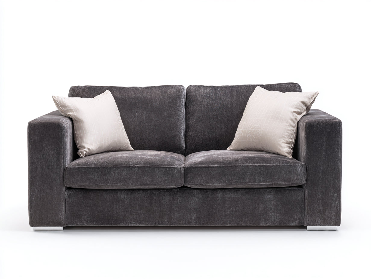 Divano a due posti - tessuto-metallo - 172x88x78 cm - grigio scuro - moderno