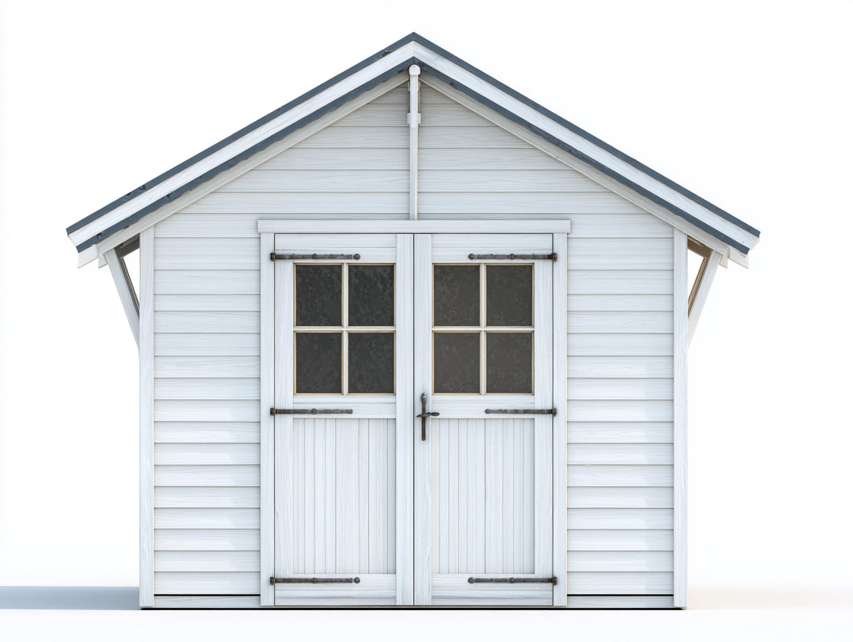 Casetta da giardino - legno-vetro-metallo - 294x216x237 cm - bianco-grigio scuro-marrone chiaro - classico nordico