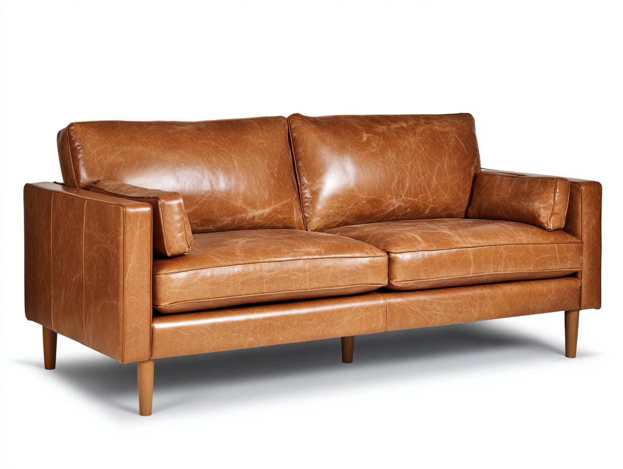 Divano a due posti - similpelle-legno - 181x87x81 cm - marrone cognac - moderno