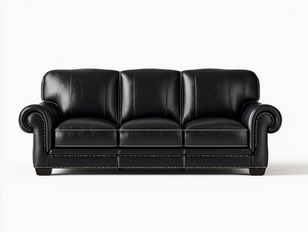 Divani a 3 posti - similpelle-legno - 226x90x82 cm - nero - classico