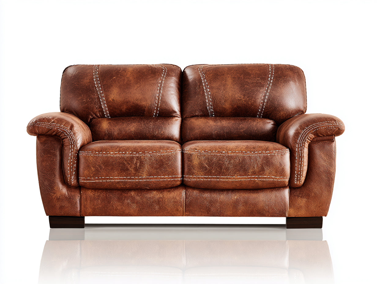 Divano a due posti - similpelle-legno - 168x87x83 cm - marrone cognac - classico
