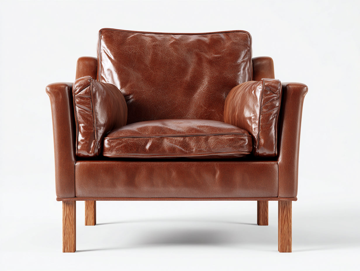 Poltrona-pelle sintetica-legno-89x80x86 cm-marrone lucido-design classico