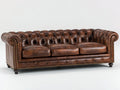Divani a 3 posti - similpelle-legno-metallo - 232x94x78 cm - marrone scuro - chesterfield classico