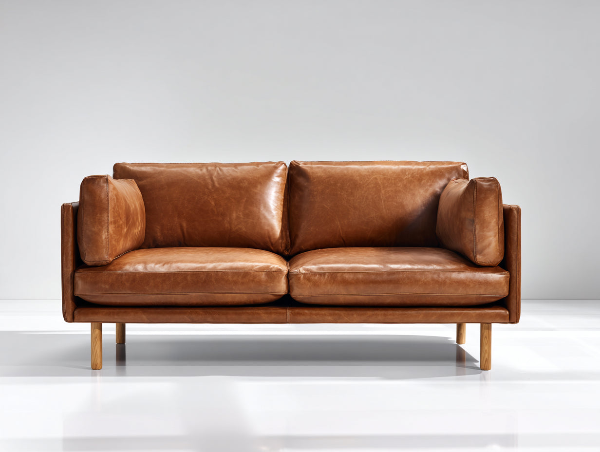 Divano a due posti - similpelle-legno - 179x88x79 cm - marrone cognac - moderno