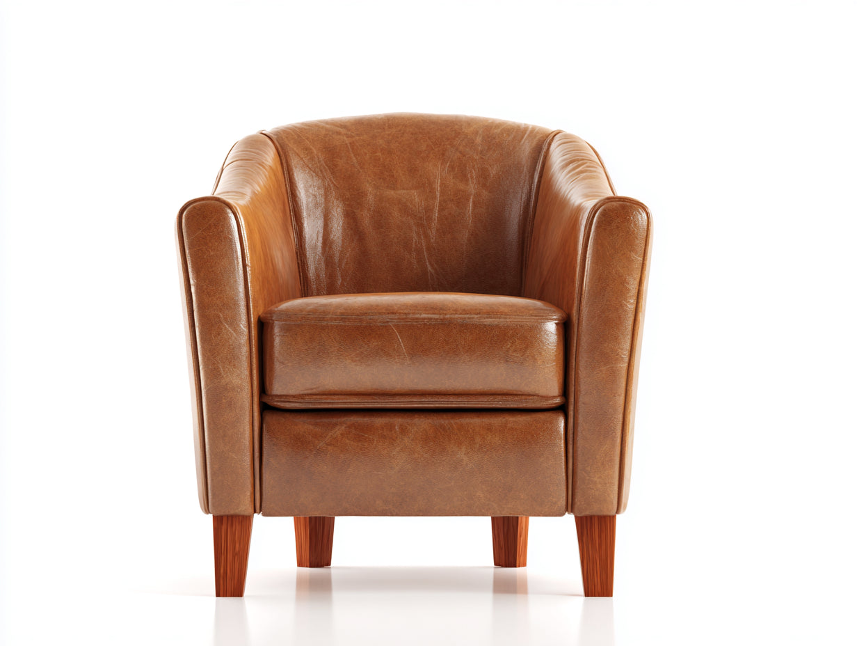Poltrona-pelle sintetica-legno-79x75x82 cm-marrone miele-design avvolgente