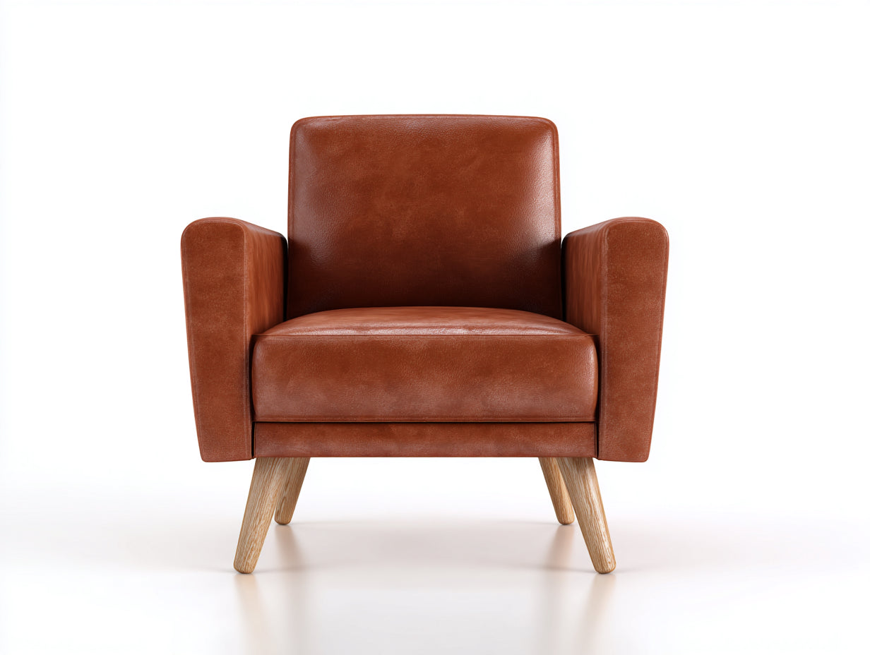 Poltrona-pelle sintetica-legno-82x78x86 cm-marrone ruggine-design moderno