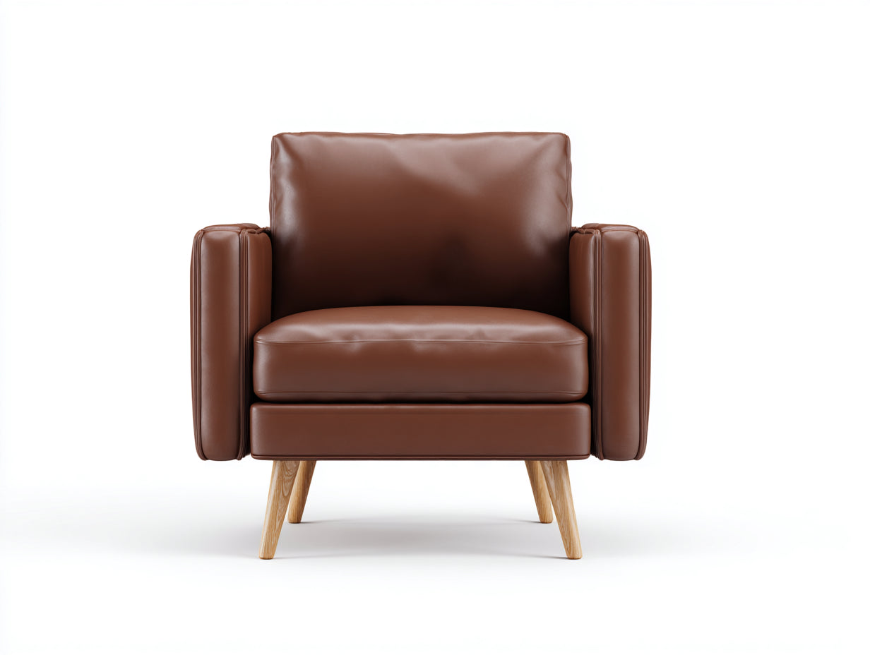 Poltrona-pelle sintetica-legno-80x77x85 cm-marrone cioccolato-design contemporaneo