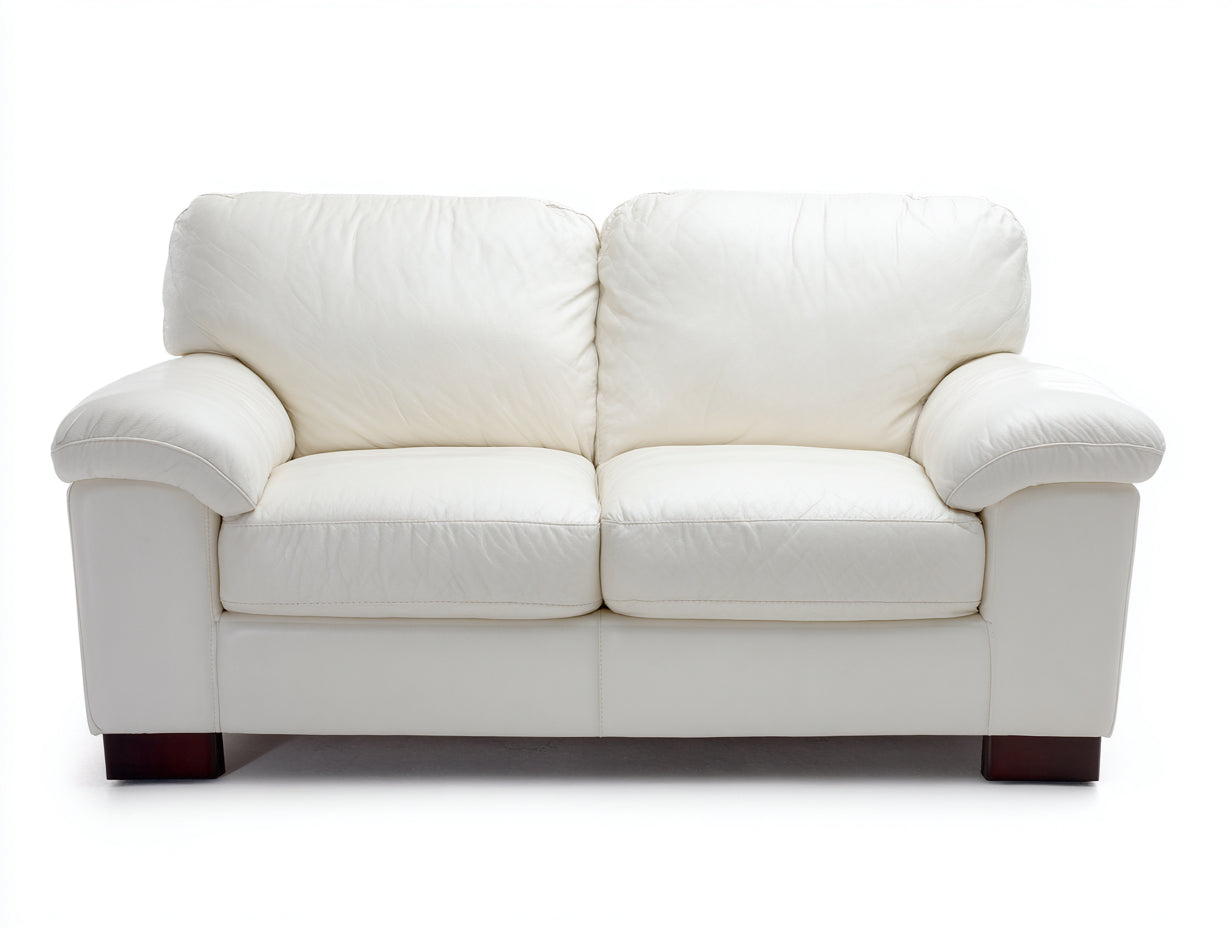 Divano a due posti - similpelle-legno - 169x88x82 cm - bianco crema - classico