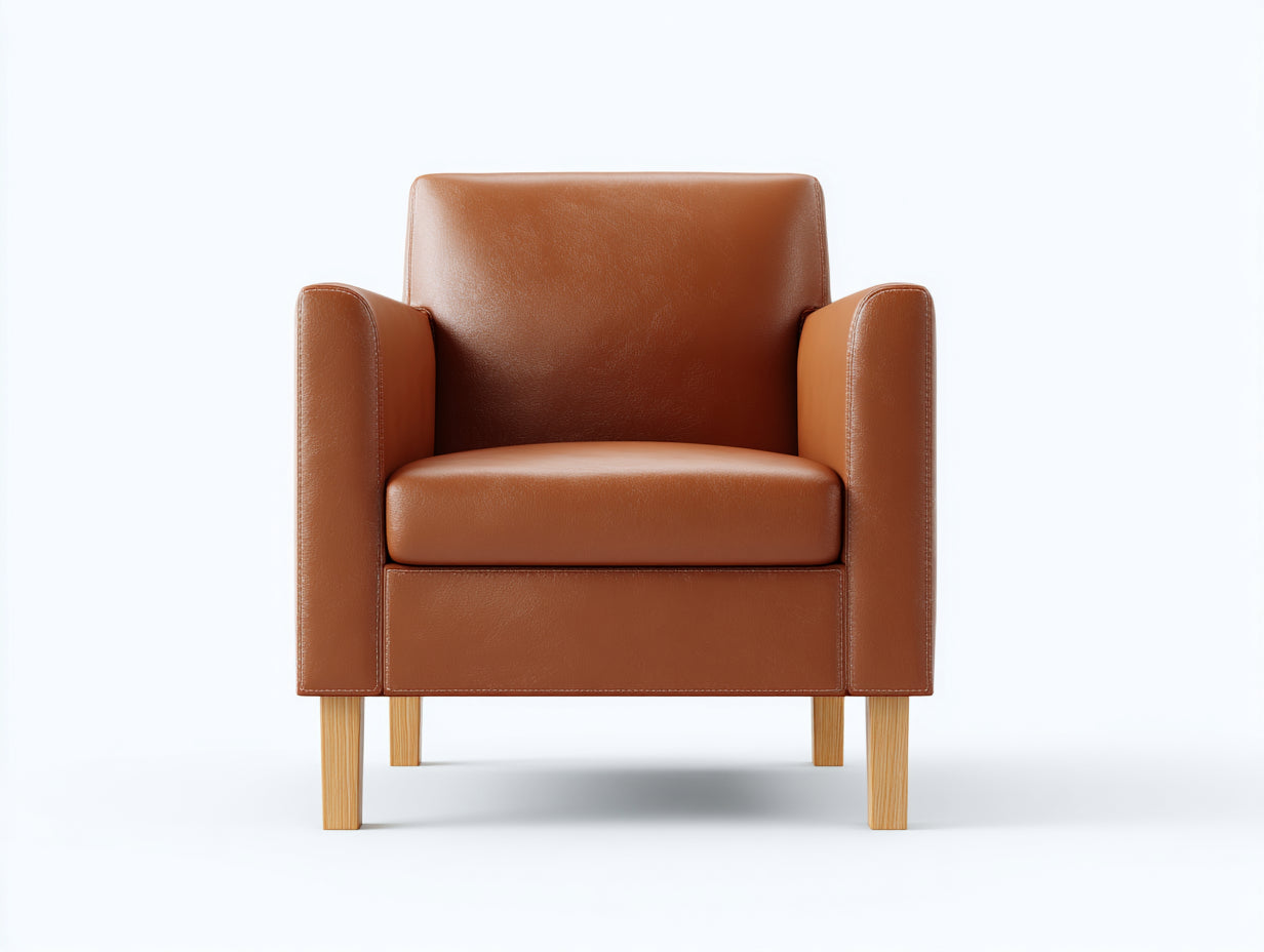 Poltrona-pelle sintetica-legno-78x76x84 cm-marrone cognac-design minimalista