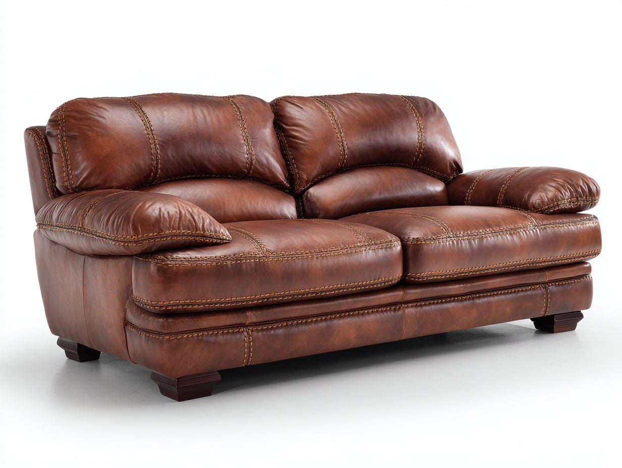 Divano a due posti - similpelle-legno - 174x90x84 cm - marrone cognac - classico