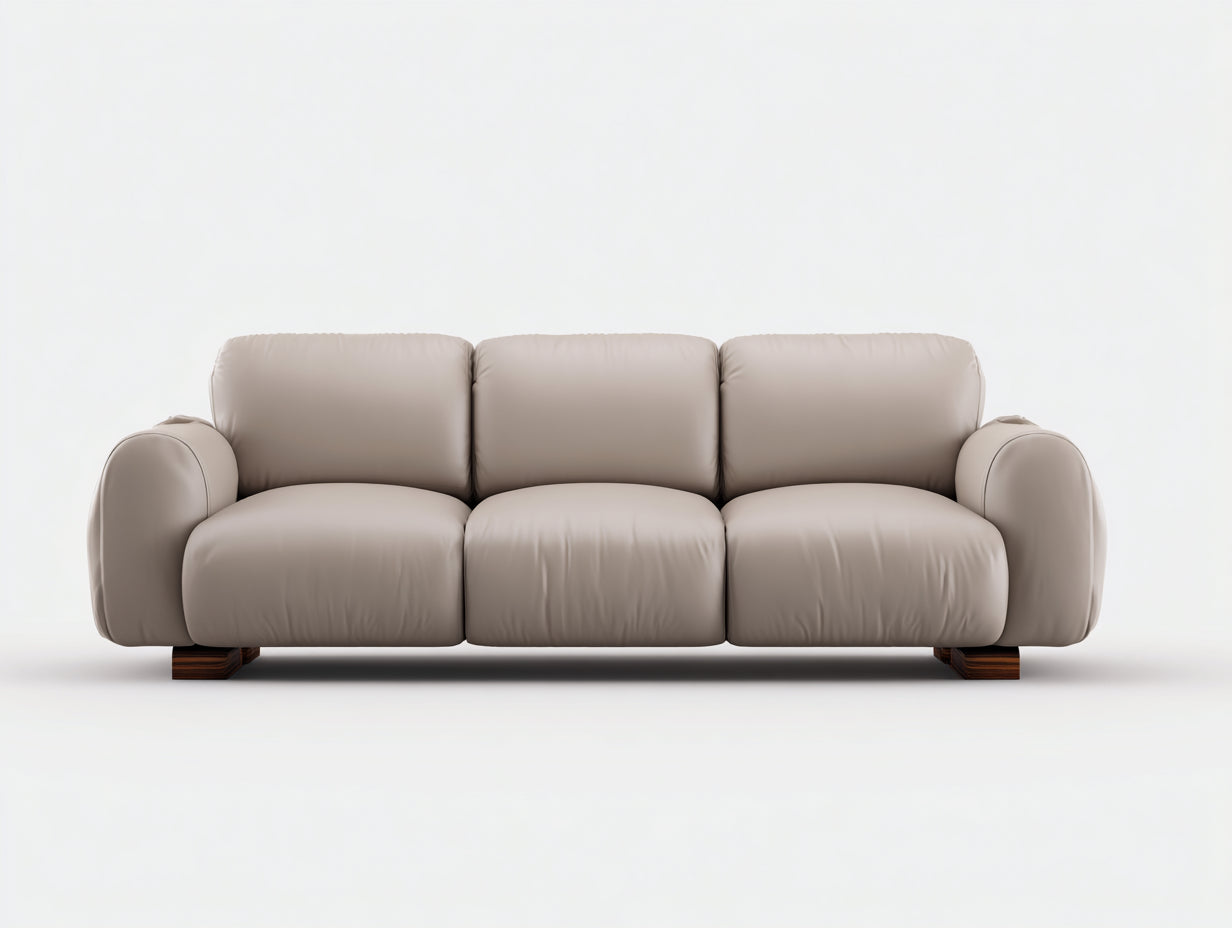Divani a 3 posti - similpelle-legno - 216x92x78 cm - grigio beige - moderno