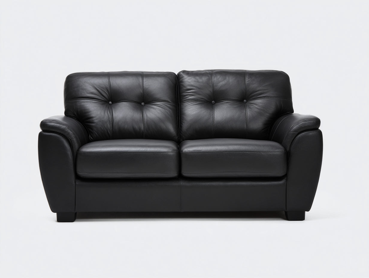 Divano a due posti - similpelle-legno - 166x87x83 cm - nero - classico